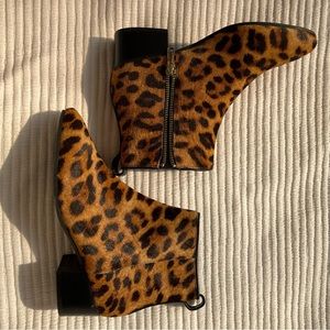 Leopard print calf hair booties
